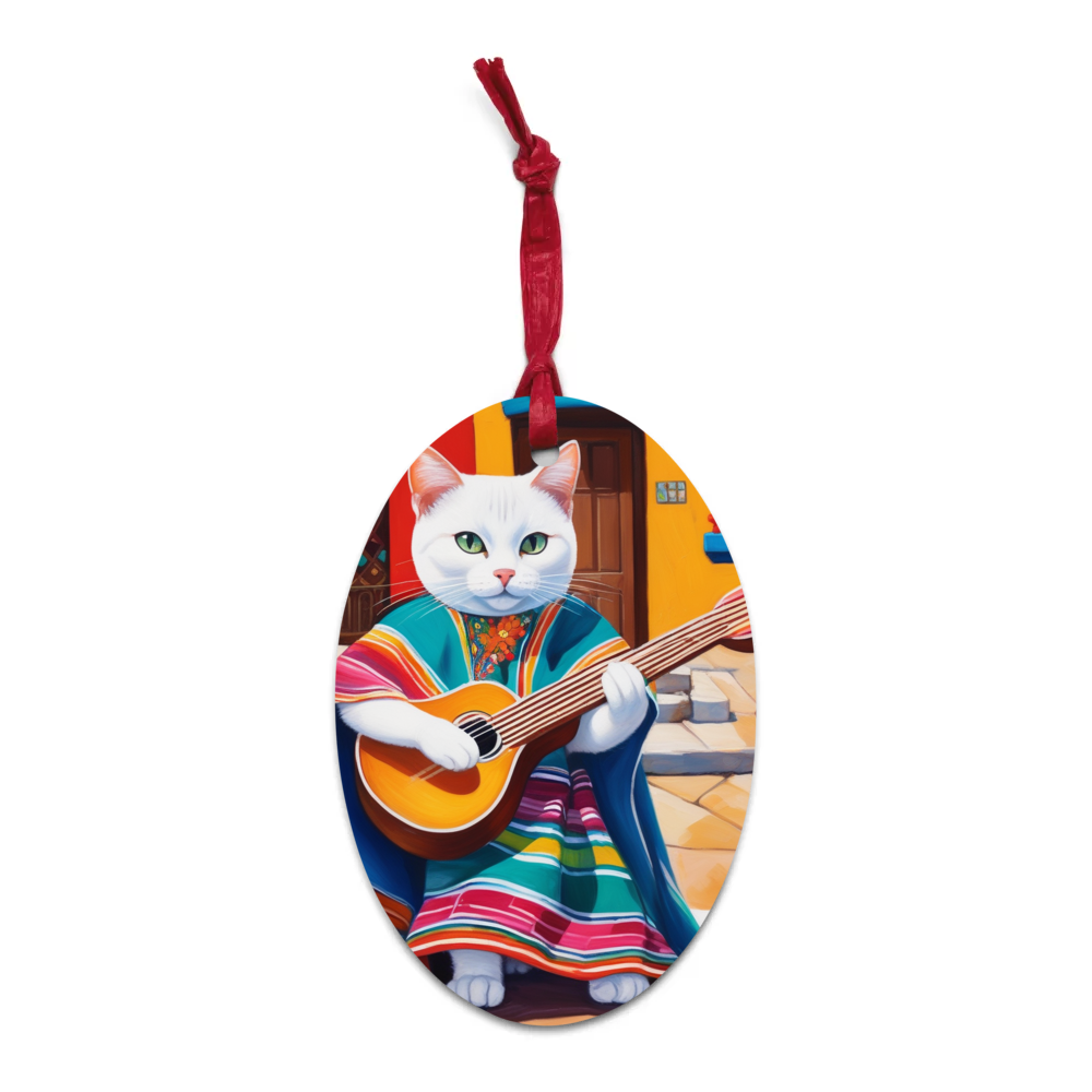 PugMug Custom White Companion Cat Wooden Ornament