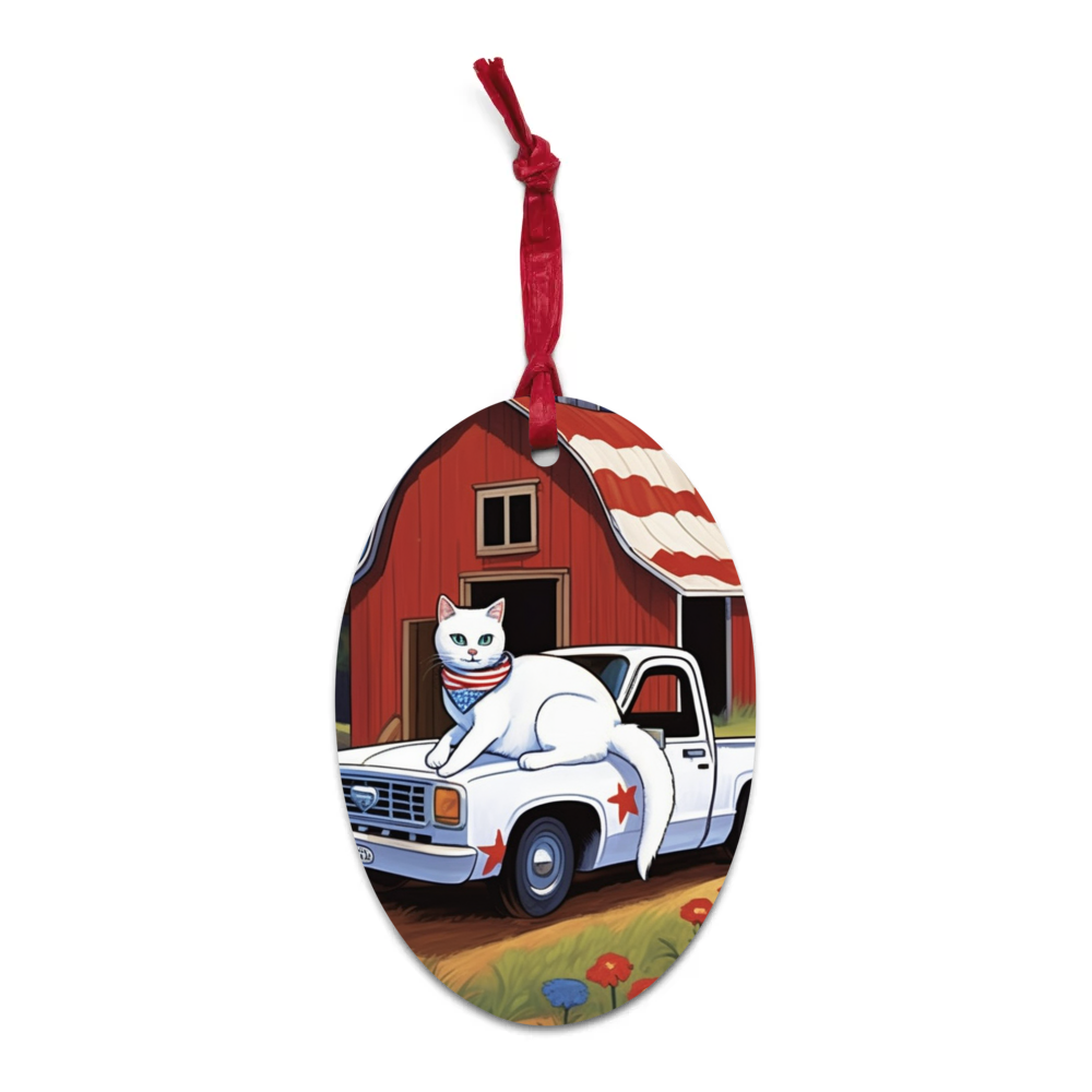 PugMug Custom White Companion Cat Wooden Ornament