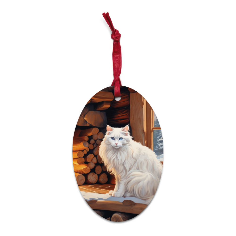 PugMug Custom White Ragdoll Cat Wooden Ornament