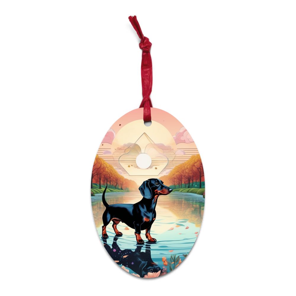 PugMug Custom Black Dachshund Wooden Ornament