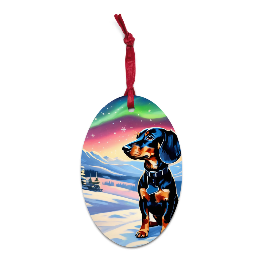 PugMug Custom Black Dachshund Wooden Ornament