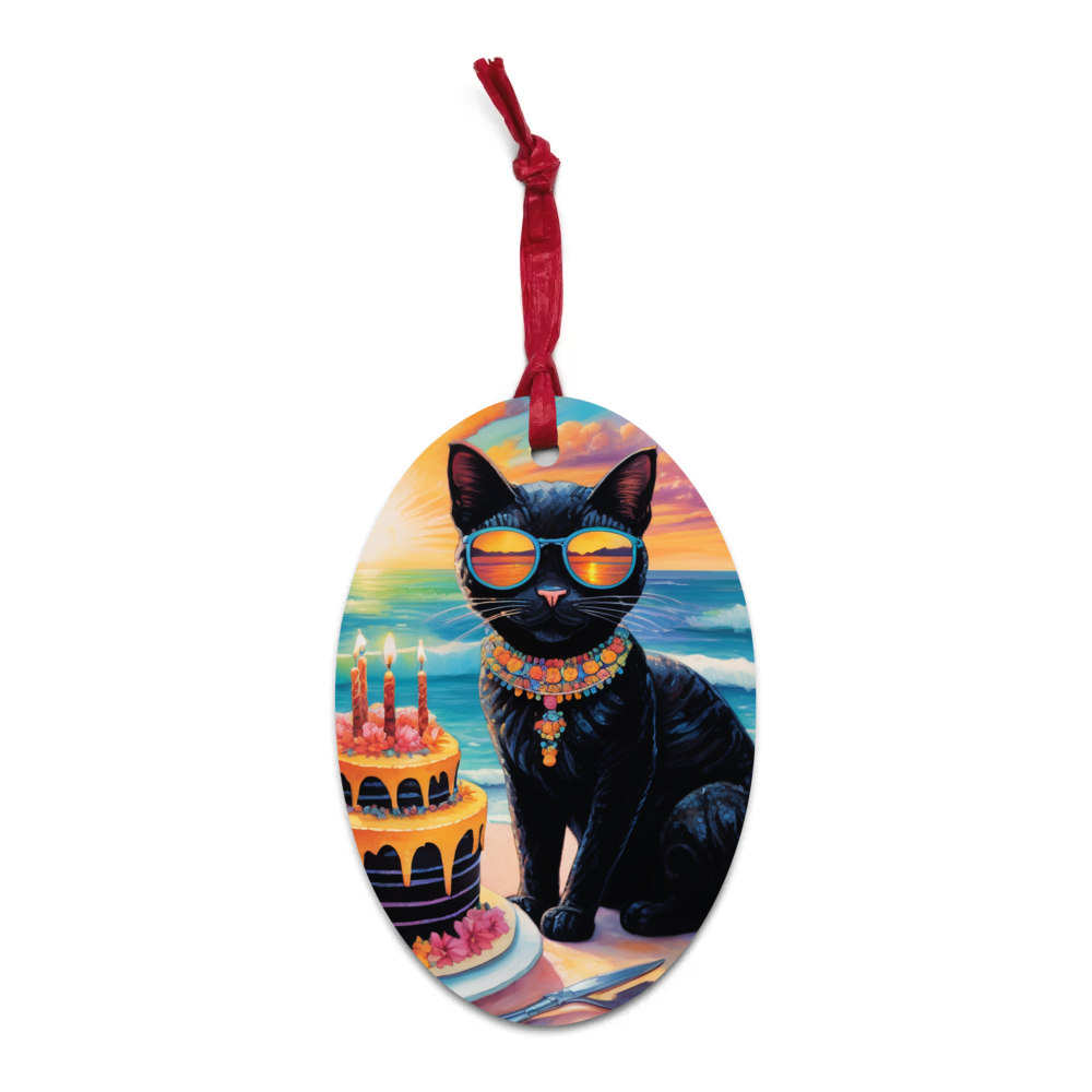 PugMug Custom Black Exotic Cat Wooden Ornament