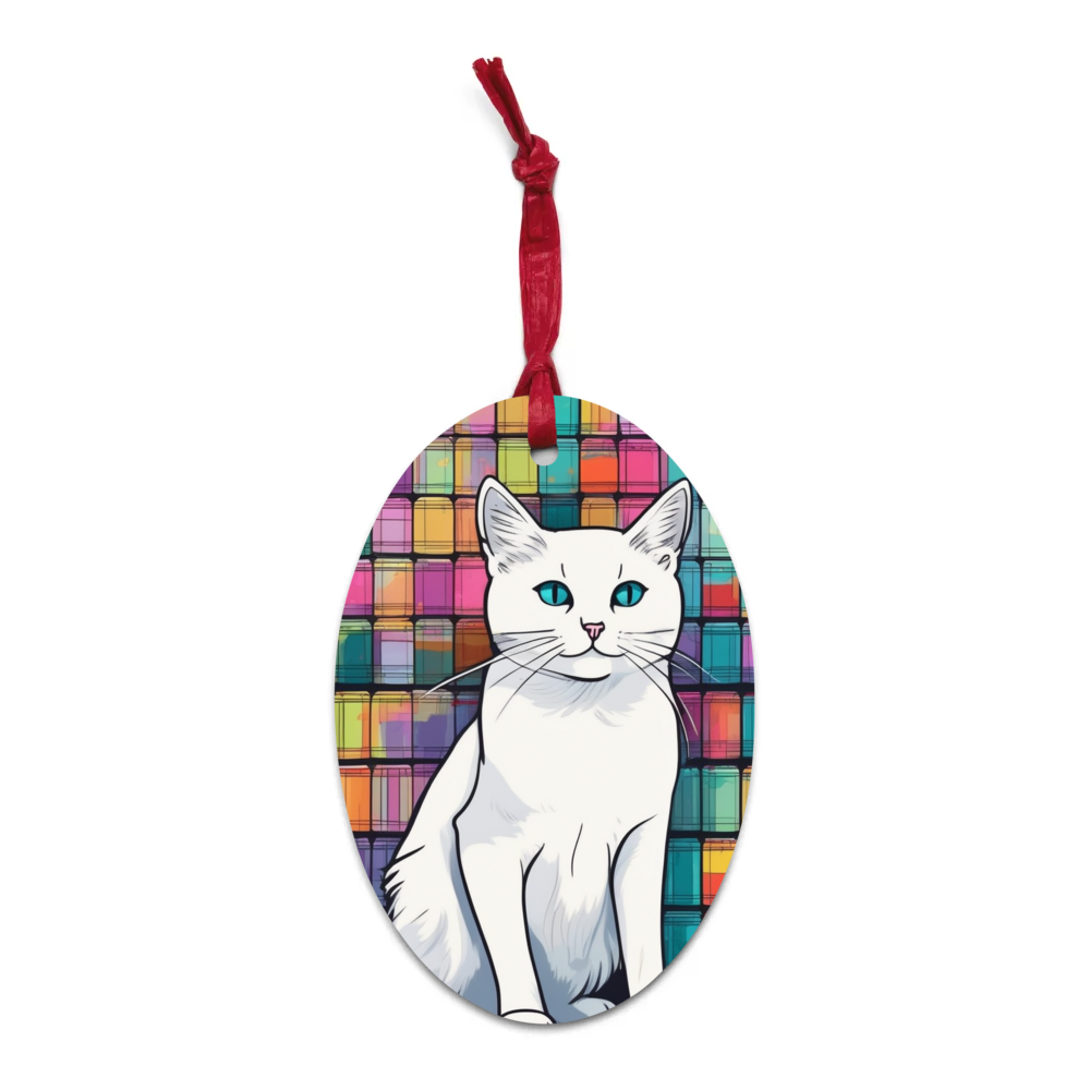 PugMug Custom White Companion Cat Wooden Ornament