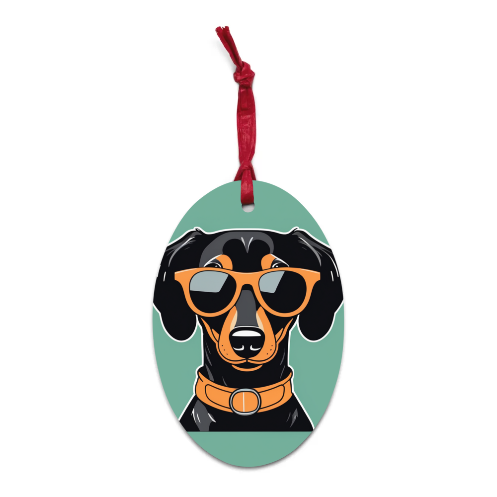 PugMug Custom Black Dachshund Wooden Ornament