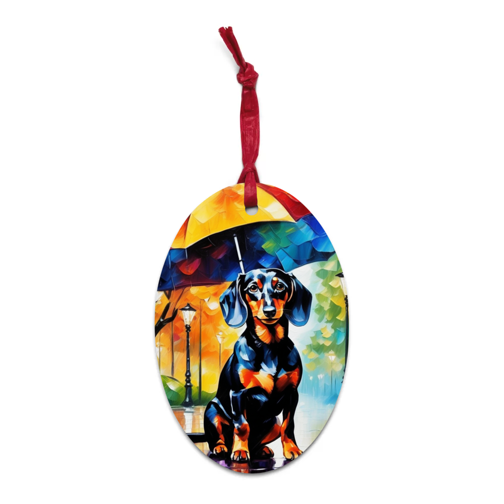 PugMug Custom Black Dachshund Wooden Ornament