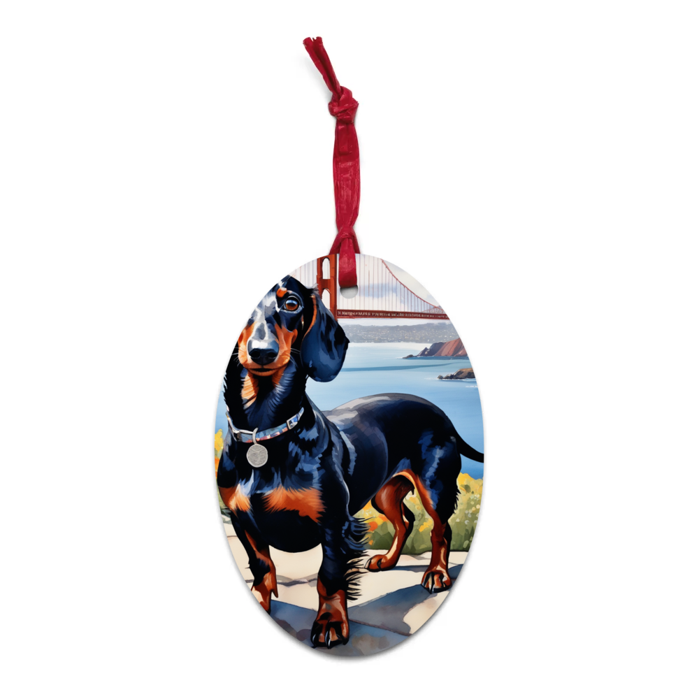 PugMug Custom Black Dachshund Wooden Ornament