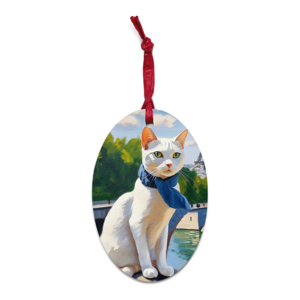 PugMug Custom White Companion Cat Wooden Ornament