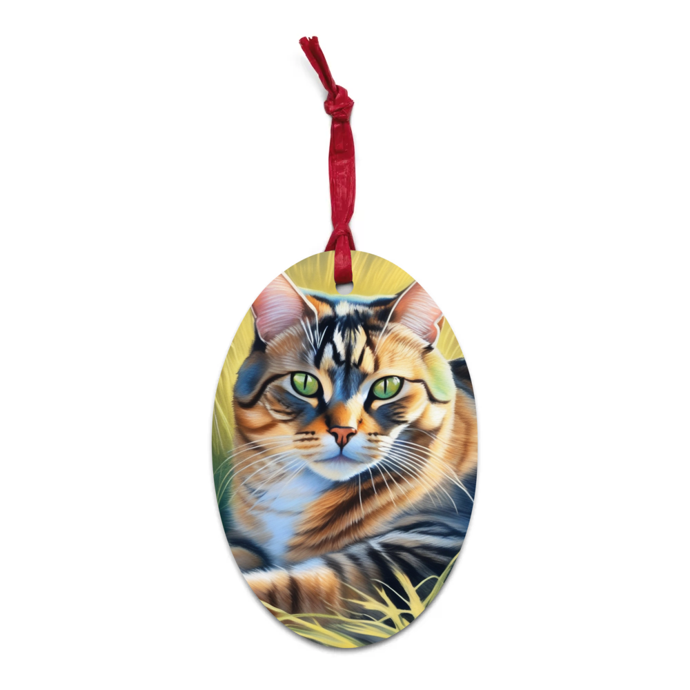 PugMug Custom Tabby Exotic Cat Wooden Ornament