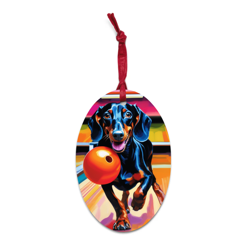 PugMug Custom Black Dachshund Wooden Ornament