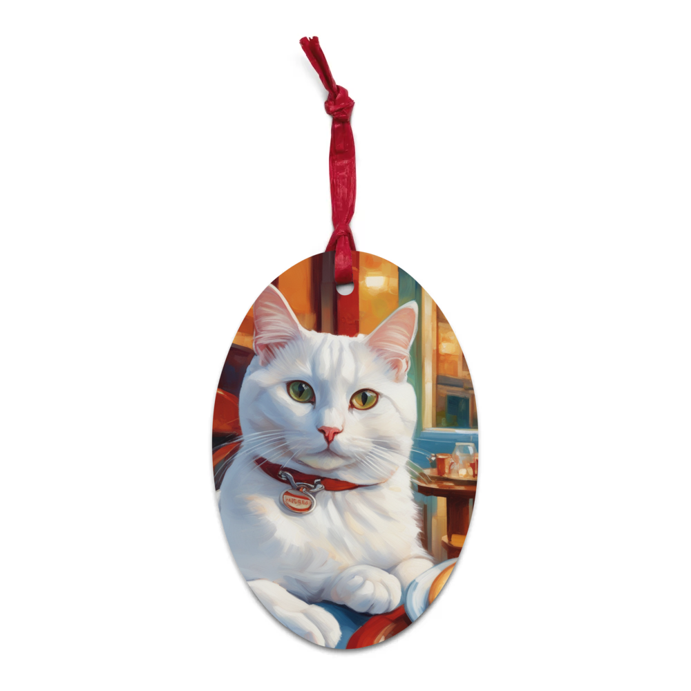 PugMug Custom White Companion Cat Wooden Ornament