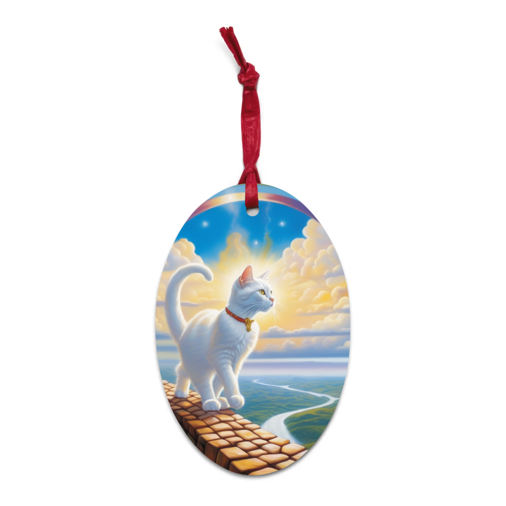 PugMug Custom White Companion Cat Wooden Ornament