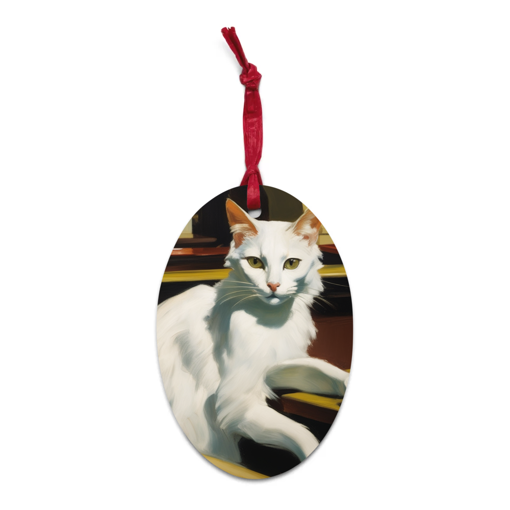 PugMug Custom White Companion Cat Wooden Ornament