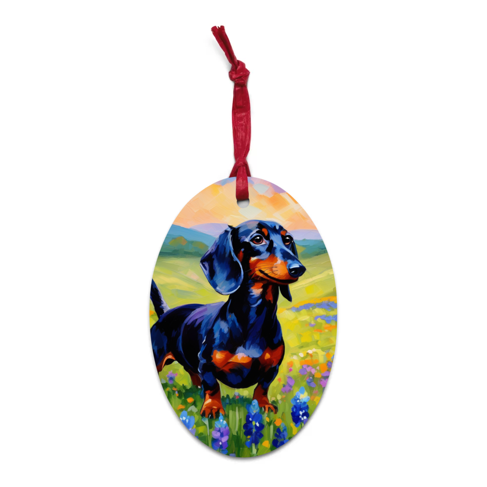 PugMug Custom Black Dachshund Wooden Ornament