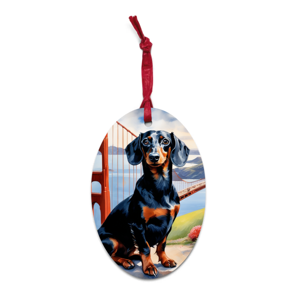PugMug Custom Black Dachshund Wooden Ornament