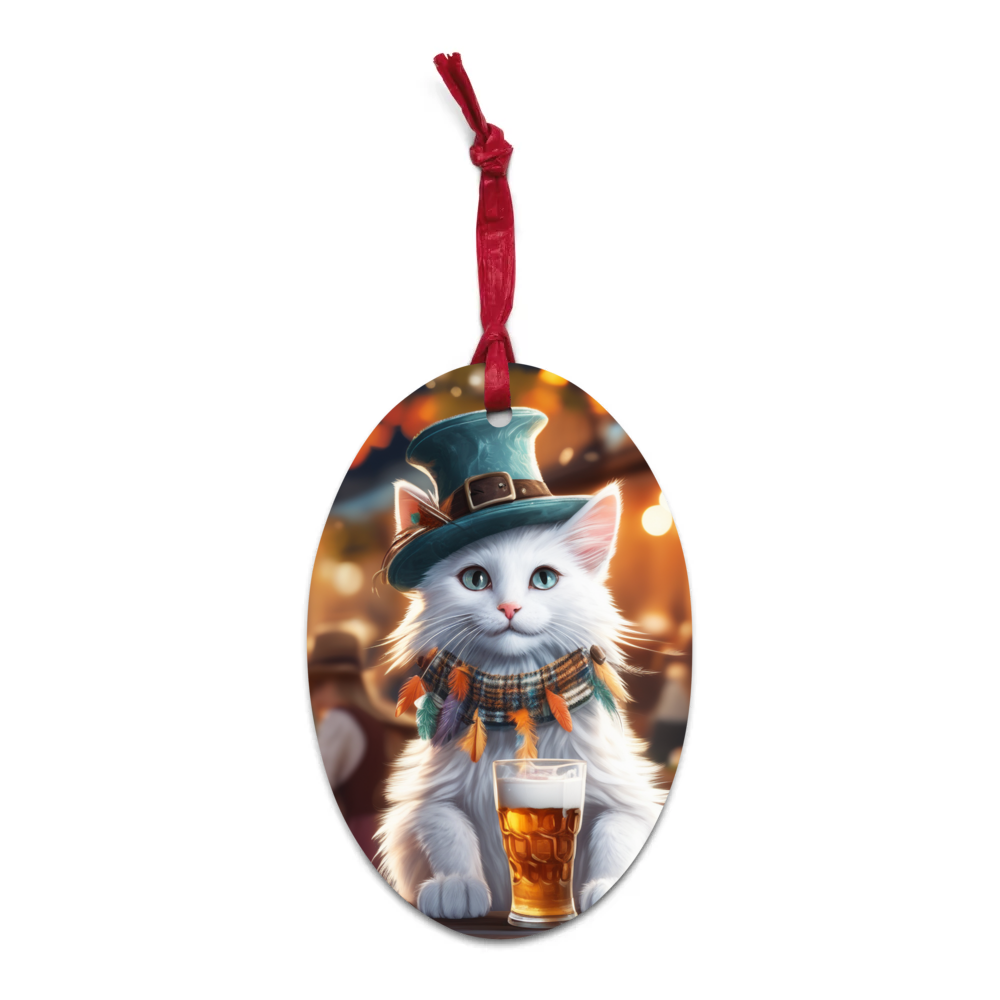 PugMug Custom White Companion Cat Wooden Ornament