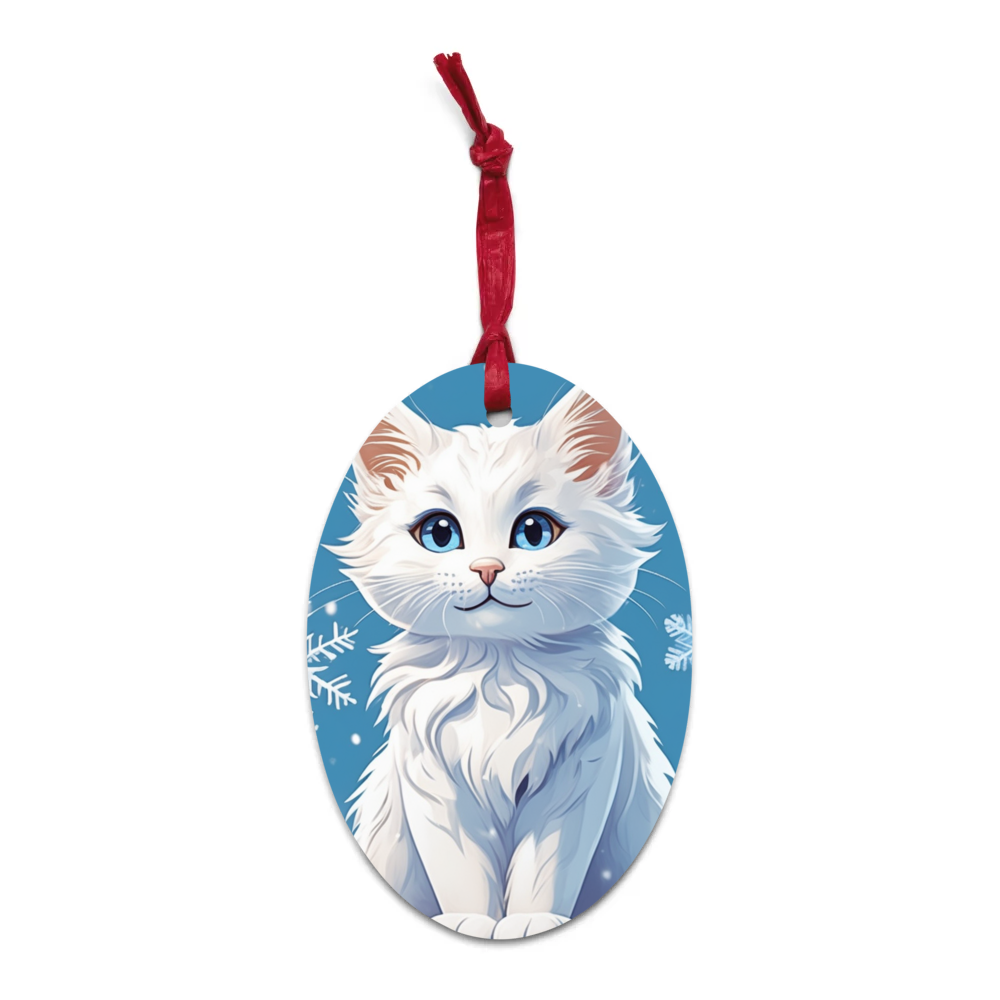 PugMug Custom White Companion Cat Wooden Ornament