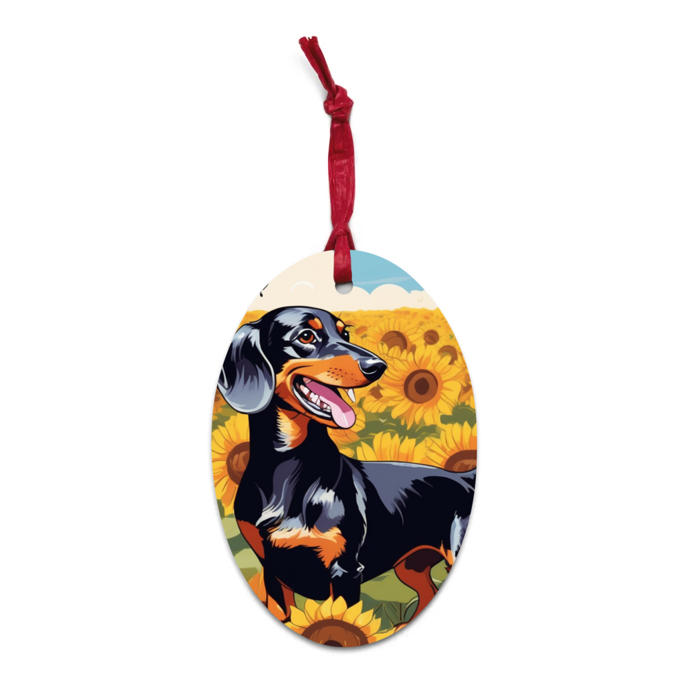 PugMug Custom Black Dachshund Wooden Ornament