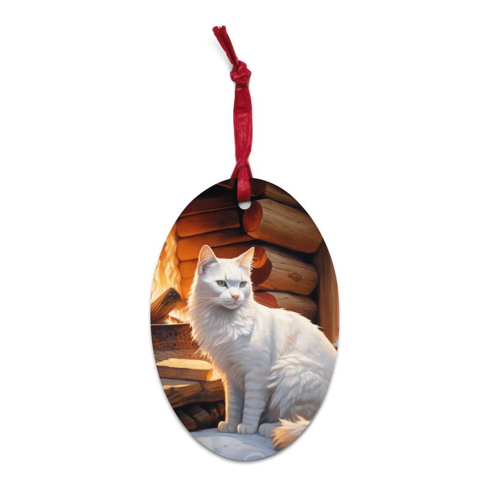 PugMug Custom White Companion Cat Wooden Ornament
