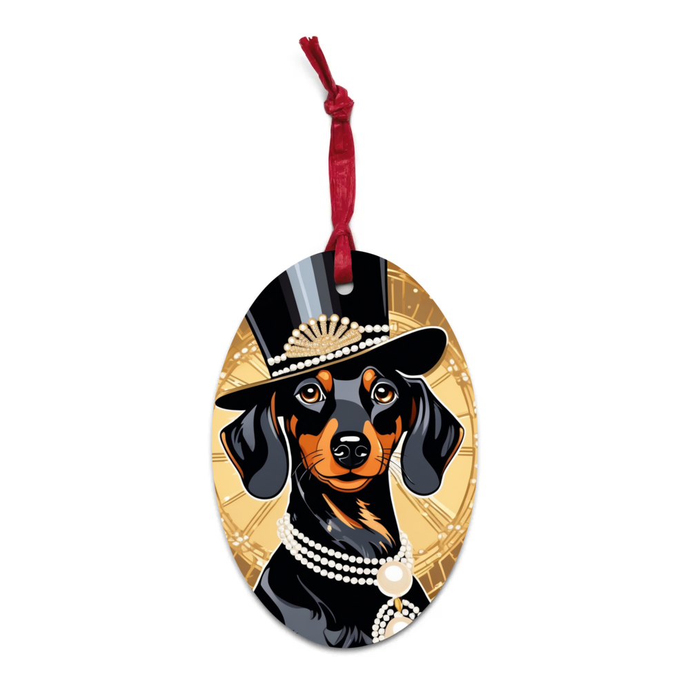 PugMug Custom Black Dachshund Wooden Ornament