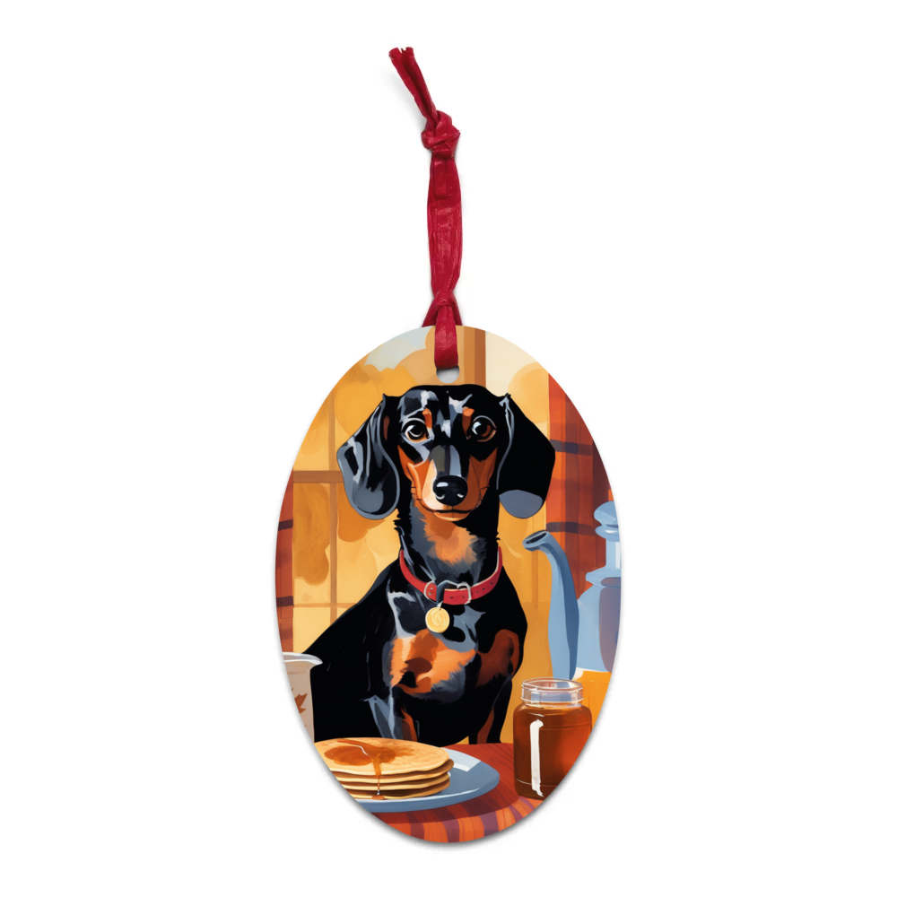 PugMug Custom Black Dachshund Wooden Ornament