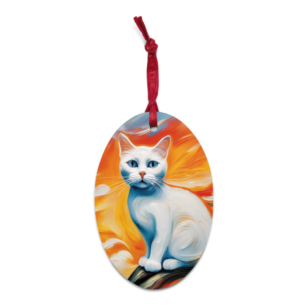 PugMug Custom White Companion Cat Wooden Ornament