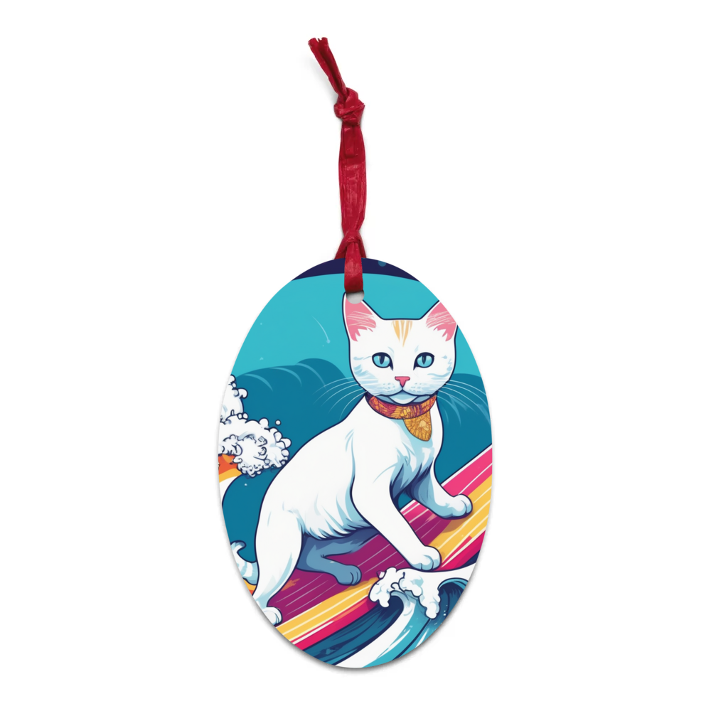 PugMug Custom White Companion Cat Wooden Ornament