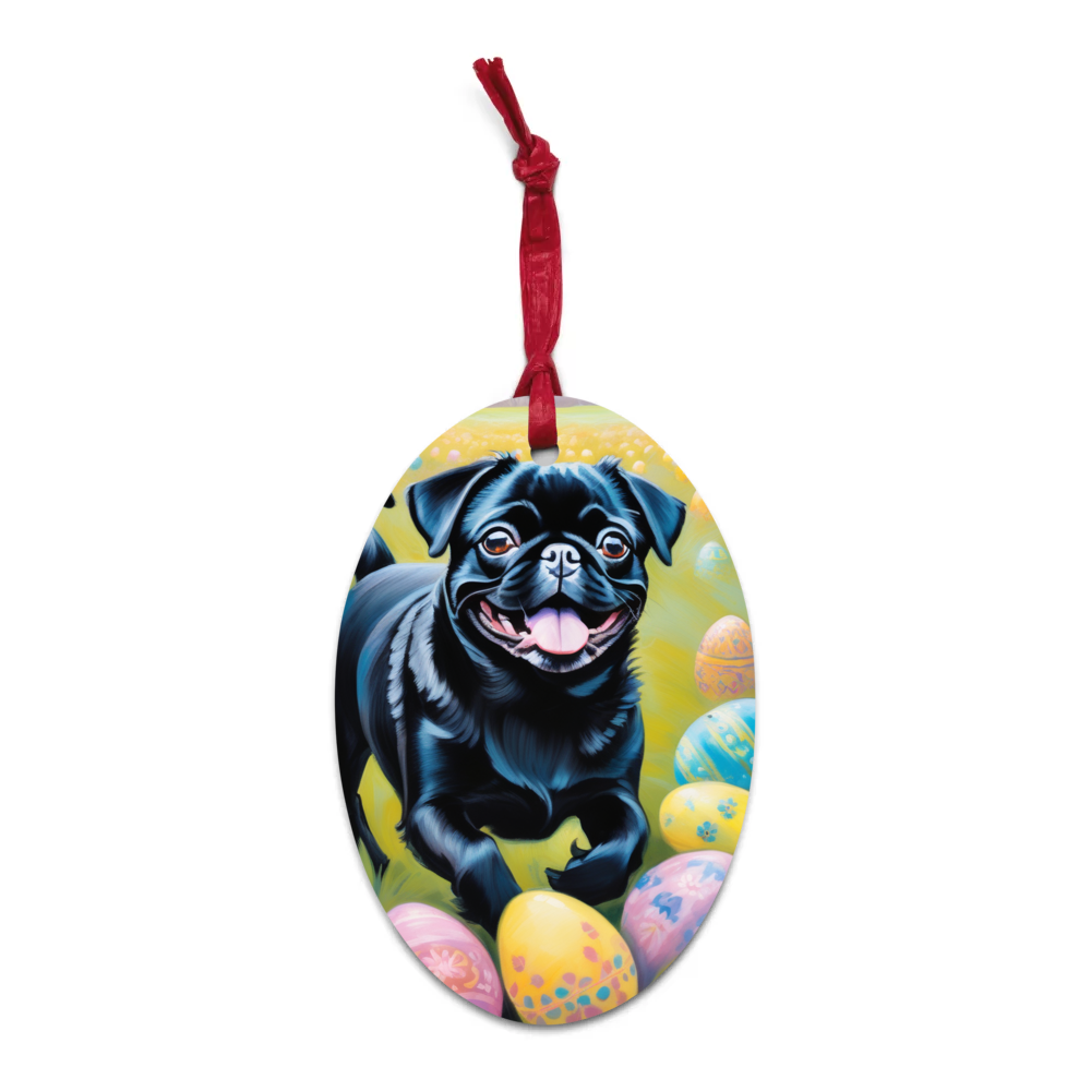 PugMug Custom Black Pug Wooden Ornament