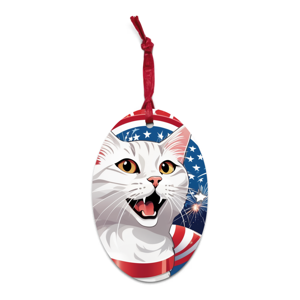 PugMug Custom White Companion Cat Wooden Ornament
