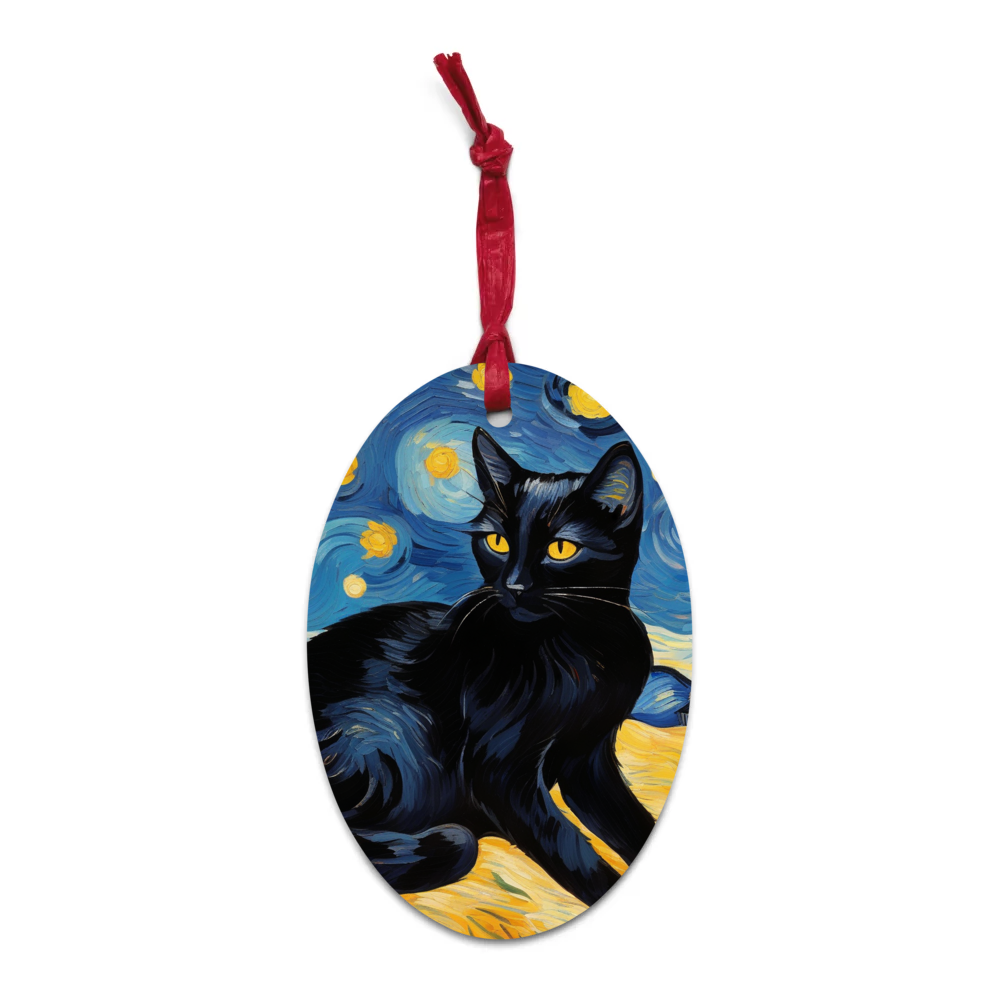 PugMug Custom Black Companion Cat Wooden Ornament