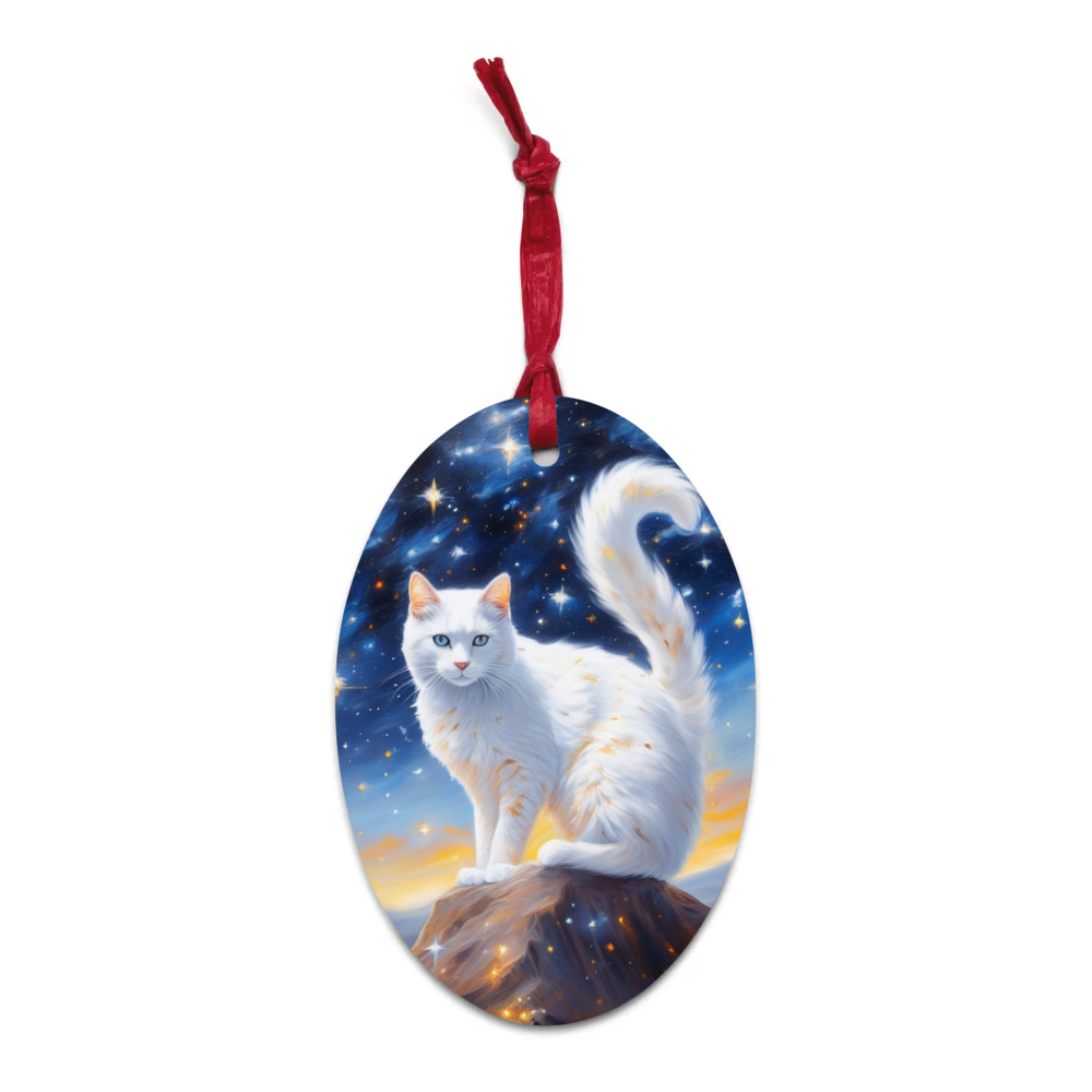 PugMug Custom White Companion Cat Wooden Ornament