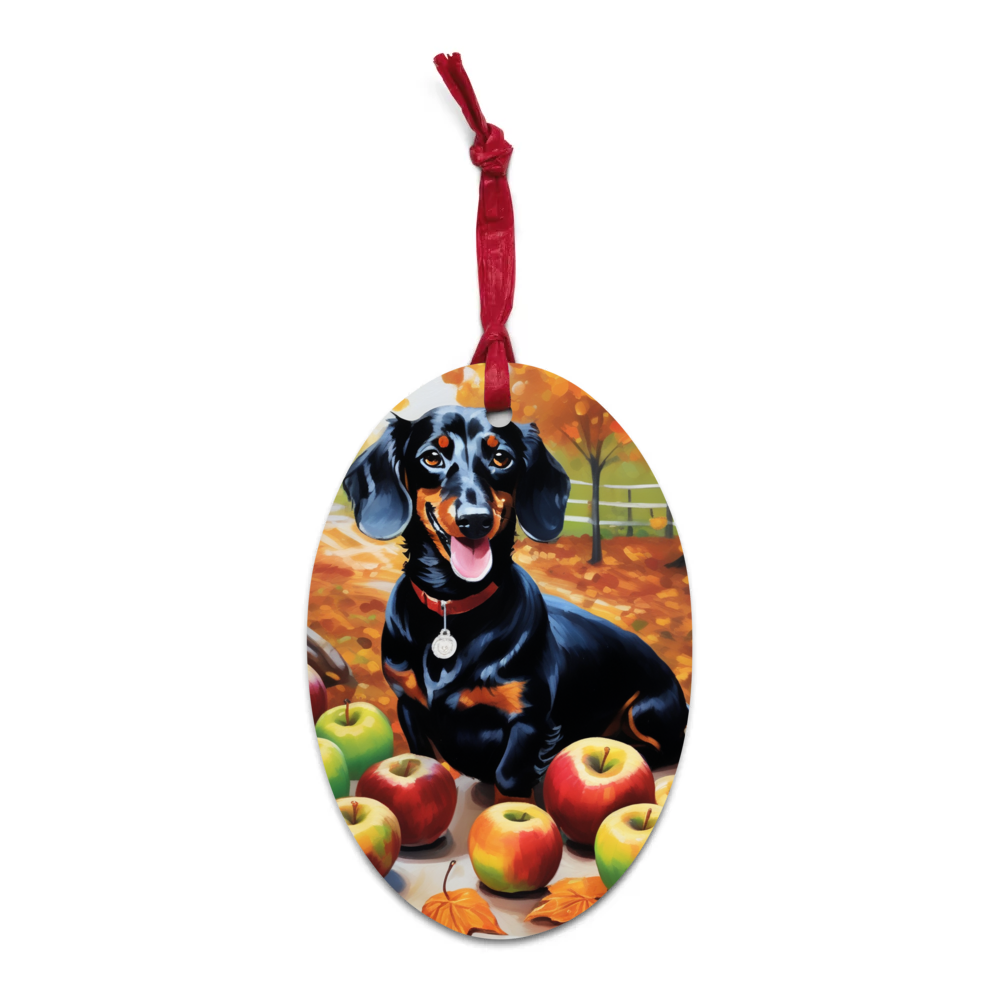 PugMug Custom Black Dachshund Wooden Ornament