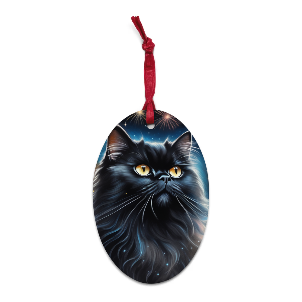 PugMug Custom Black Persian Cat Wooden Ornament