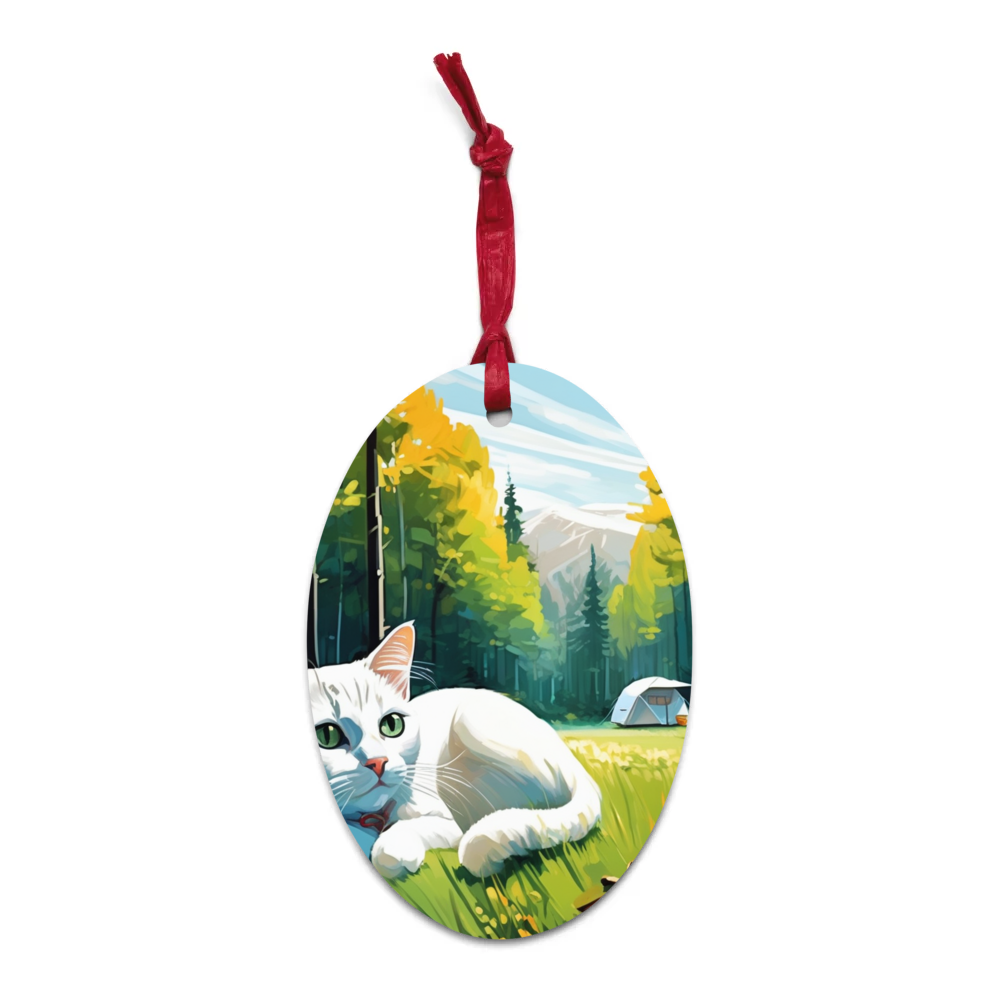 PugMug Custom White Companion Cat Wooden Ornament
