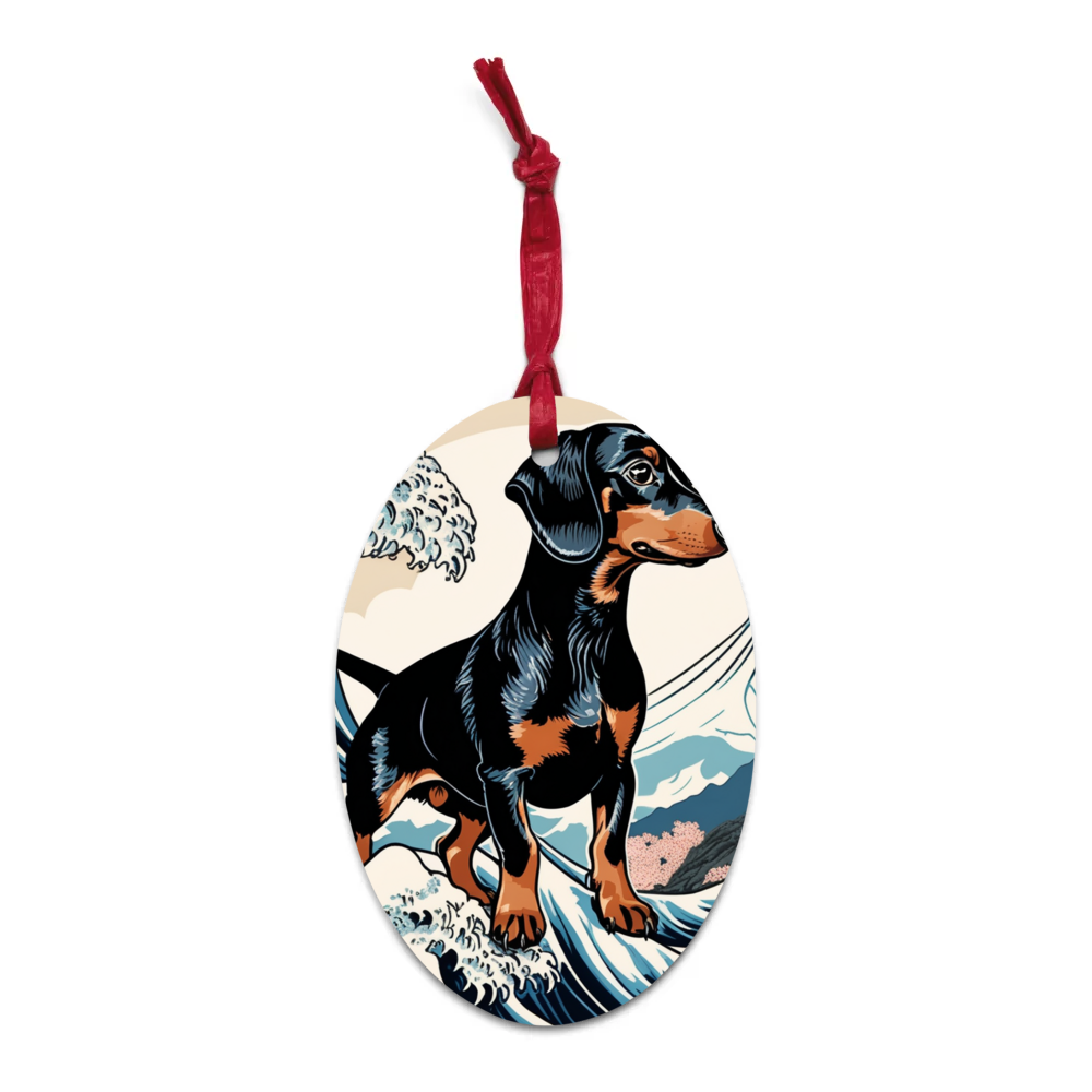PugMug Custom Black Dachshund Wooden Ornament