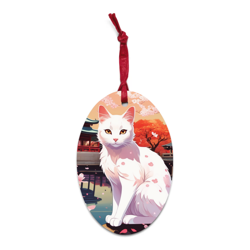 PugMug Custom White Companion Cat Wooden Ornament