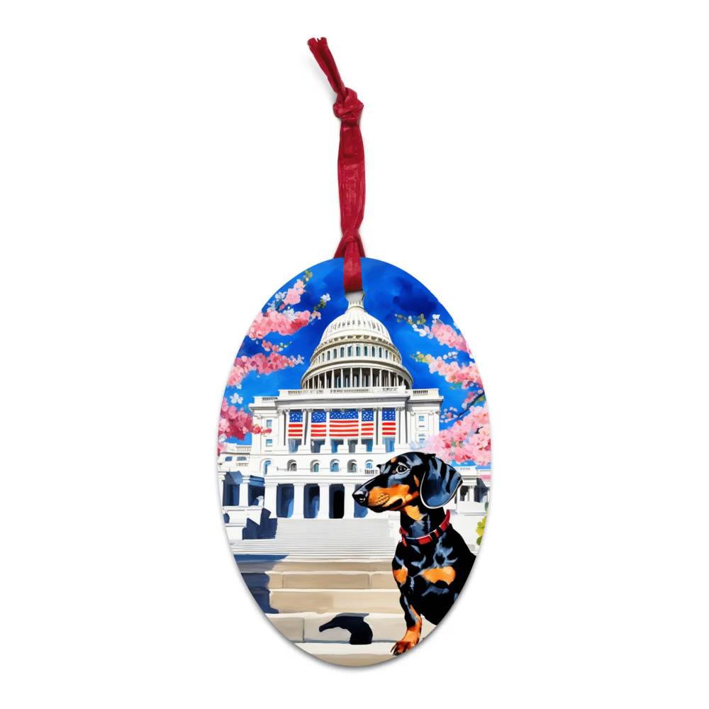 PugMug Custom Black Dachshund Wooden Ornament