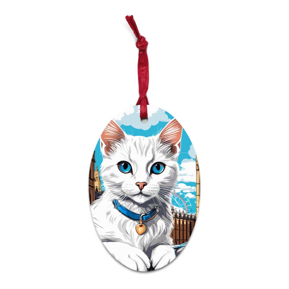 PugMug Custom White Companion Cat Wooden Ornament