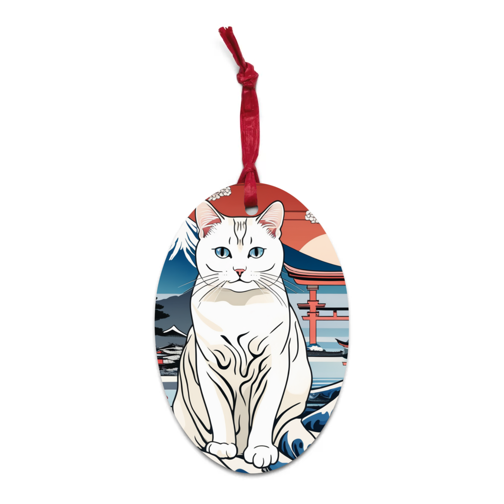 PugMug Custom White Companion Cat Wooden Ornament