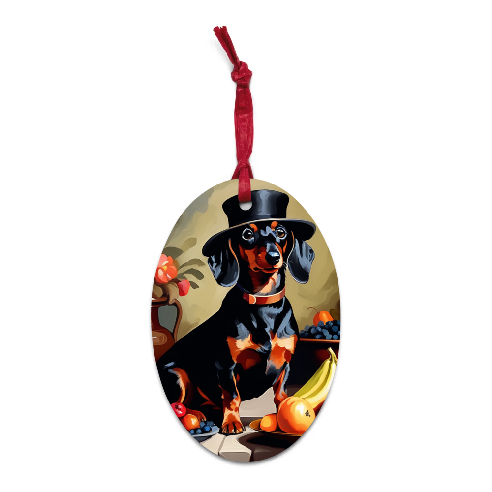 PugMug Custom Black Dachshund Wooden Ornament