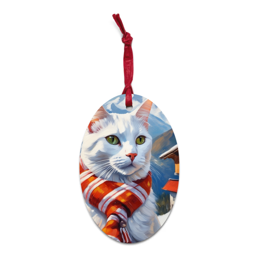 PugMug Custom White Companion Cat Wooden Ornament