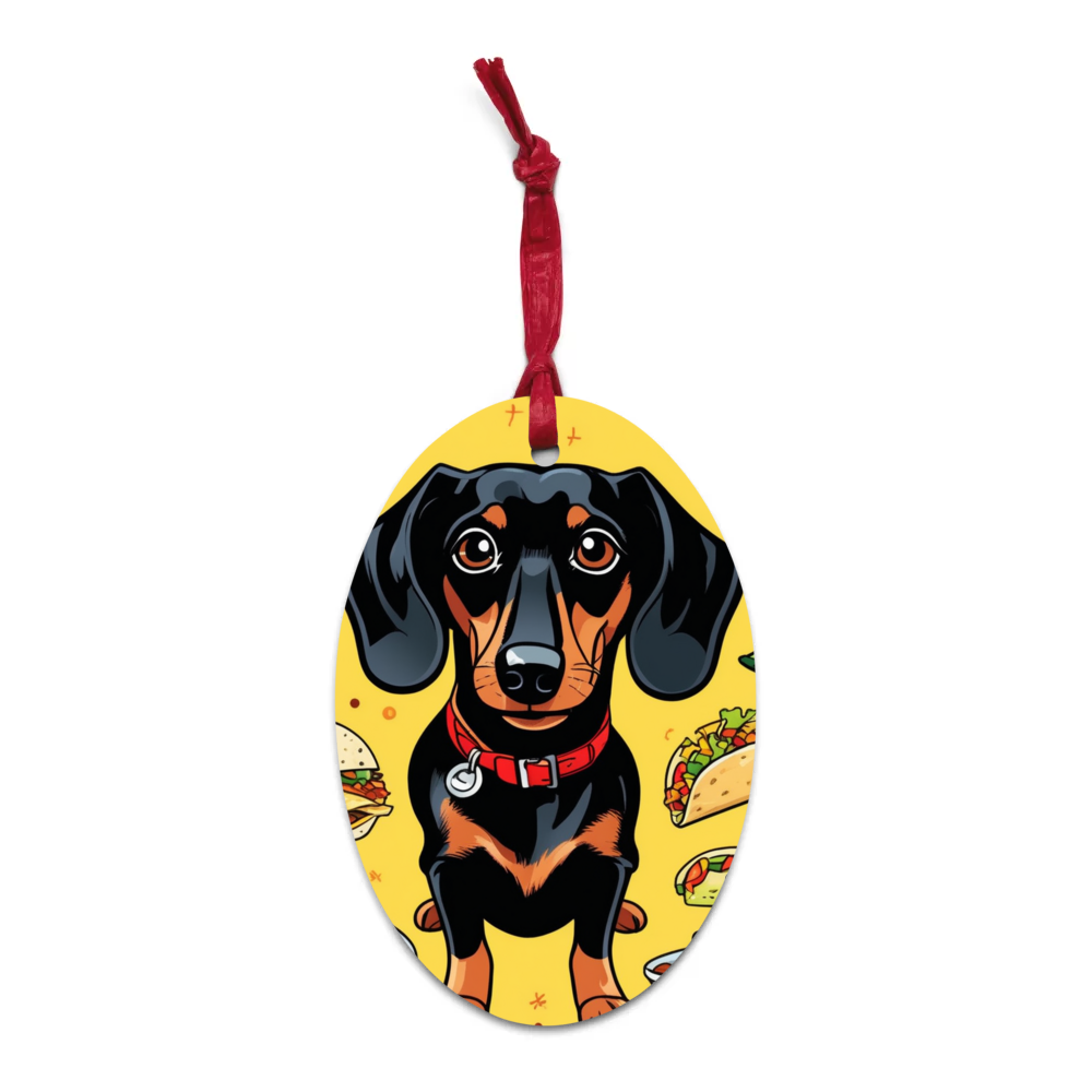 PugMug Custom Black Dachshund Wooden Ornament