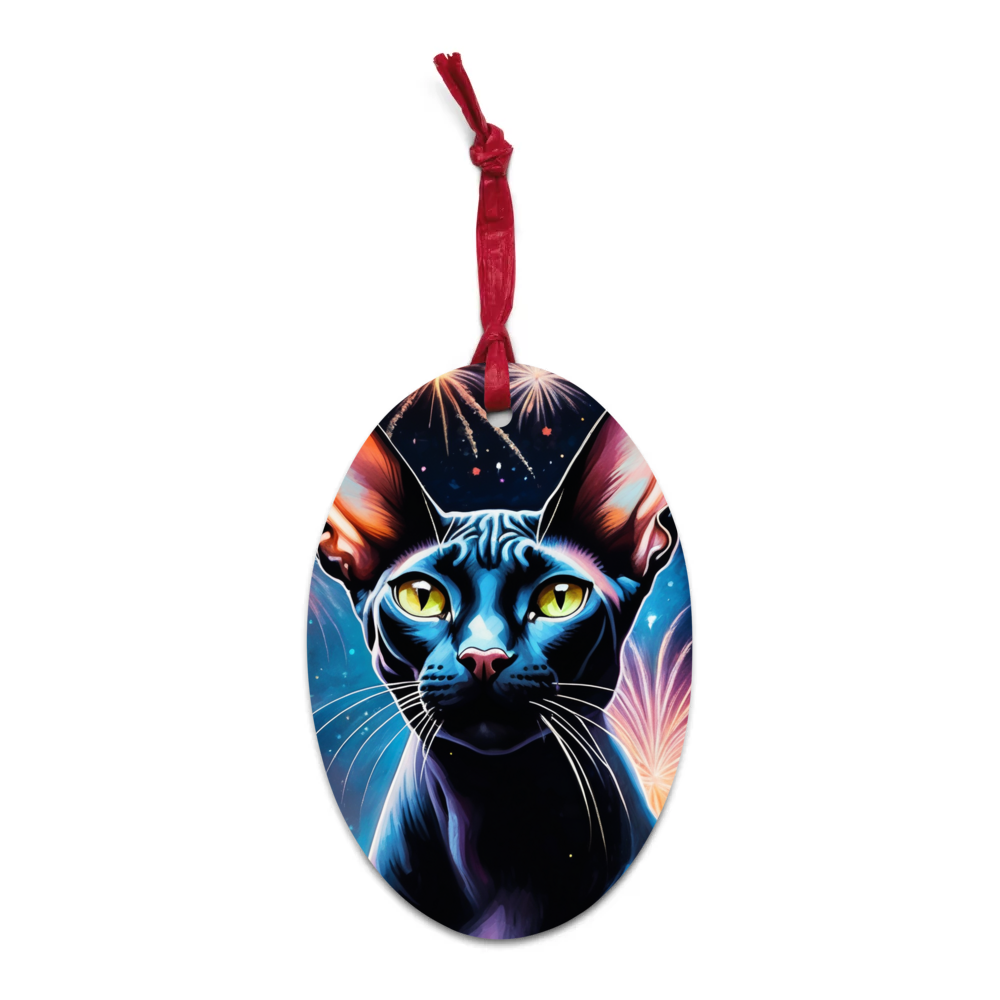PugMug Custom Black Sphynx Cat Wooden Ornament
