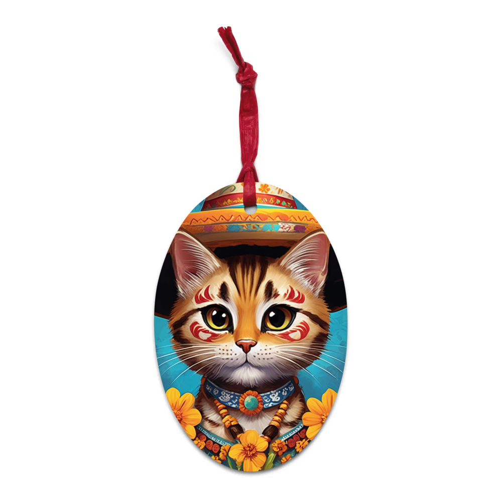 PugMug Custom Tabby Exotic Cat Wooden Ornament