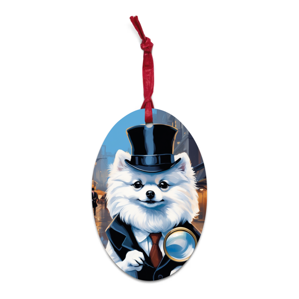 PugMug Custom White Pomeranian Wooden Ornament