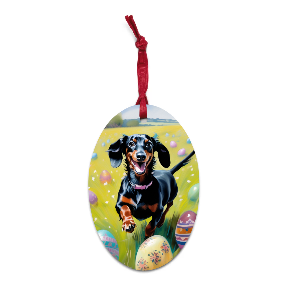 PugMug Custom Black Dachshund Wooden Ornament