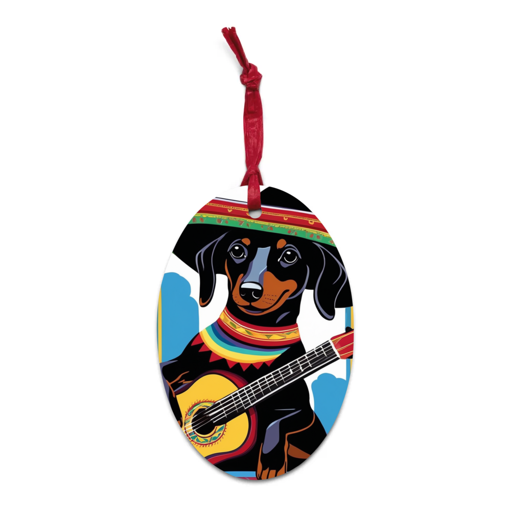 PugMug Custom Black Dachshund Wooden Ornament