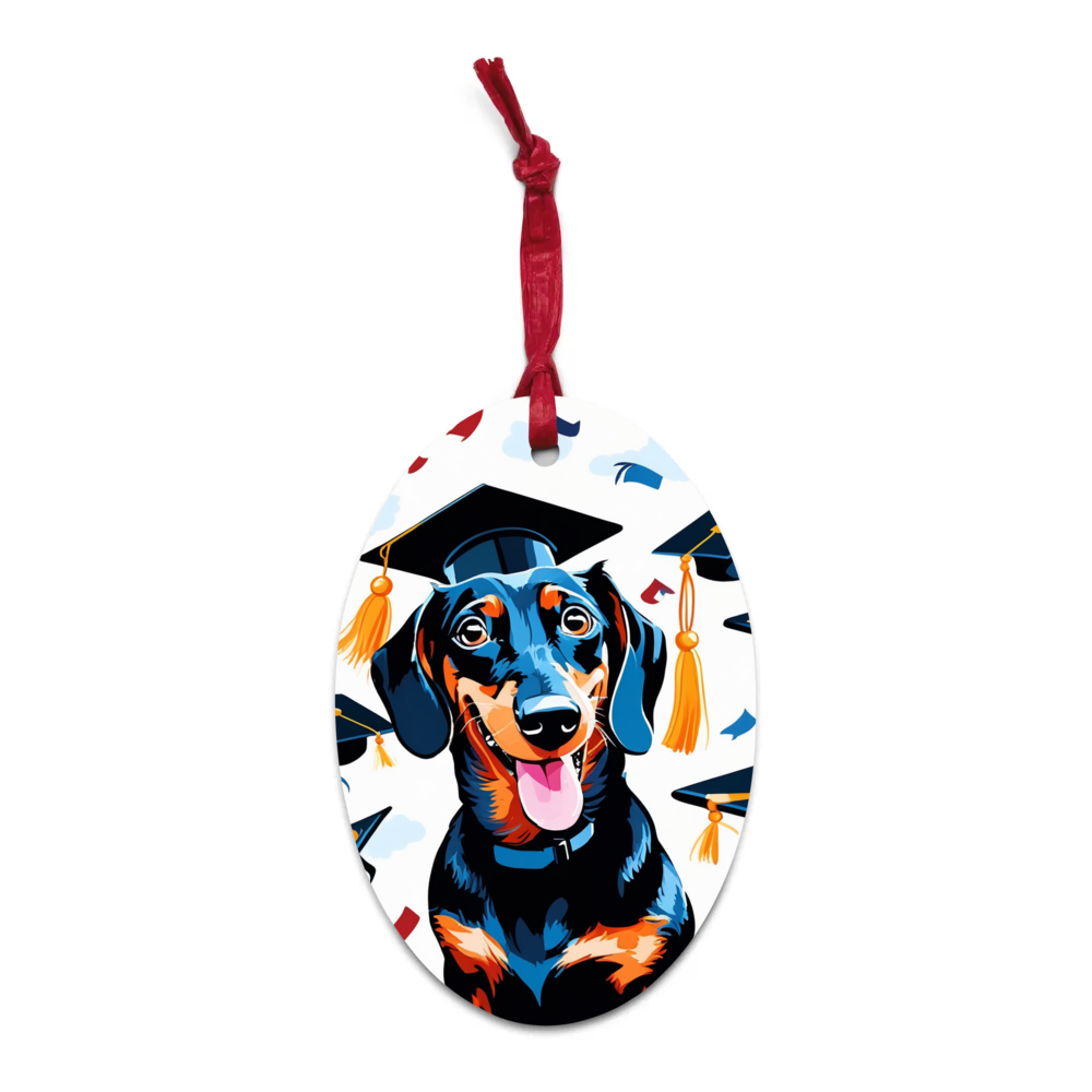 PugMug Custom Black Dachshund Wooden Ornament