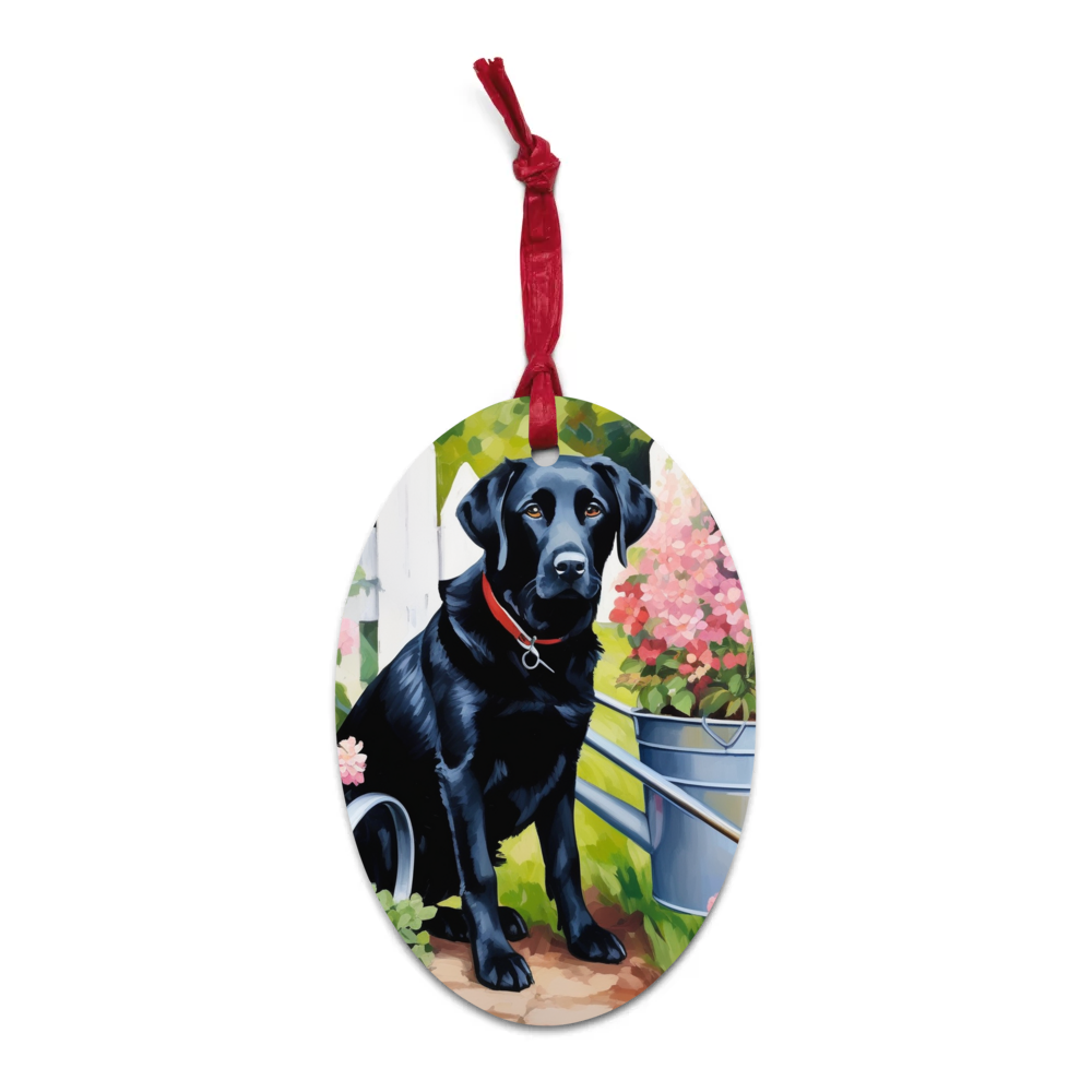 PugMug Custom Black Labrador Retriever Wooden Ornament