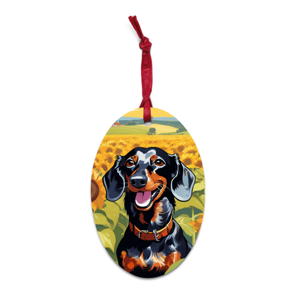 PugMug Custom Black Dachshund Wooden Ornament