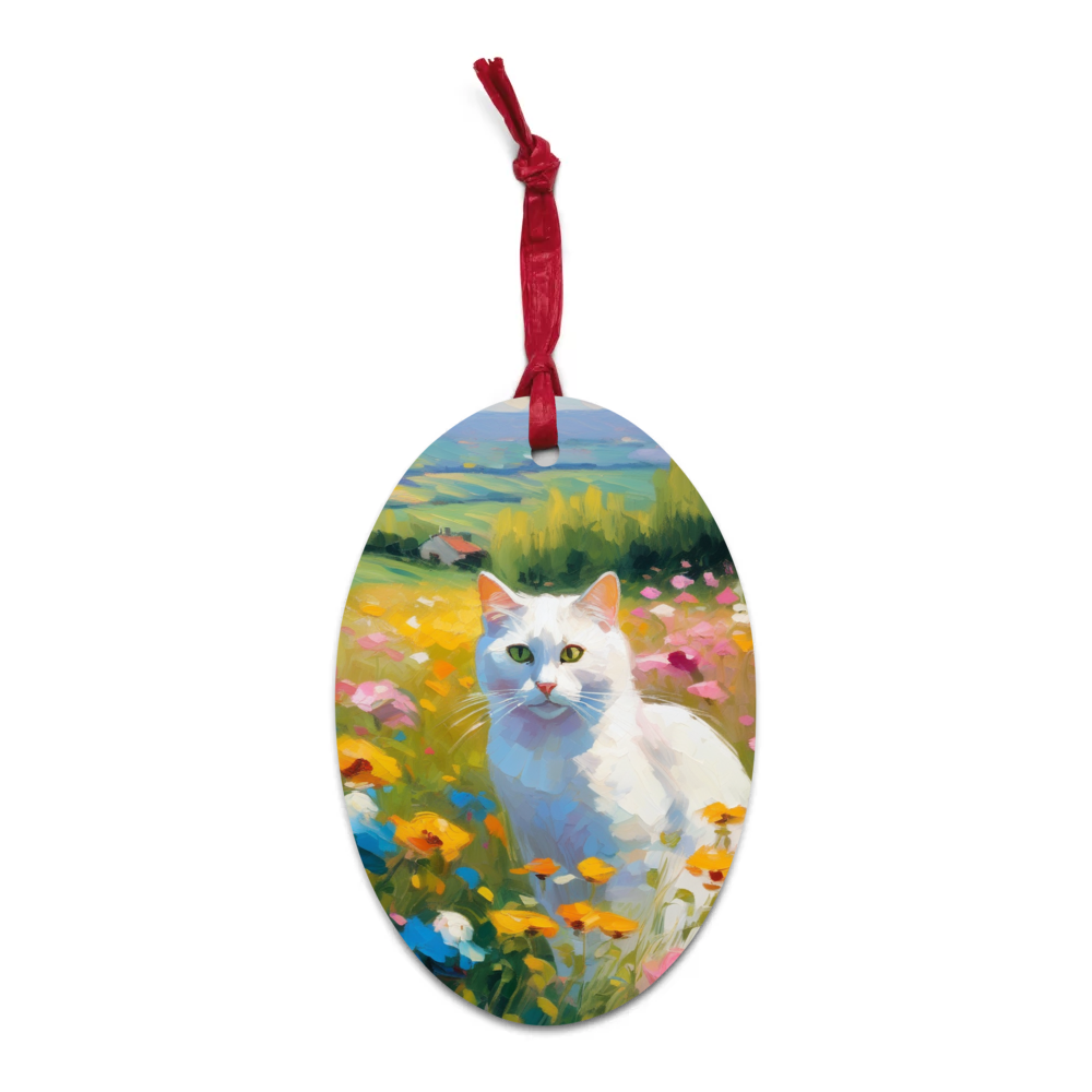 PugMug Custom White Companion Cat Wooden Ornament